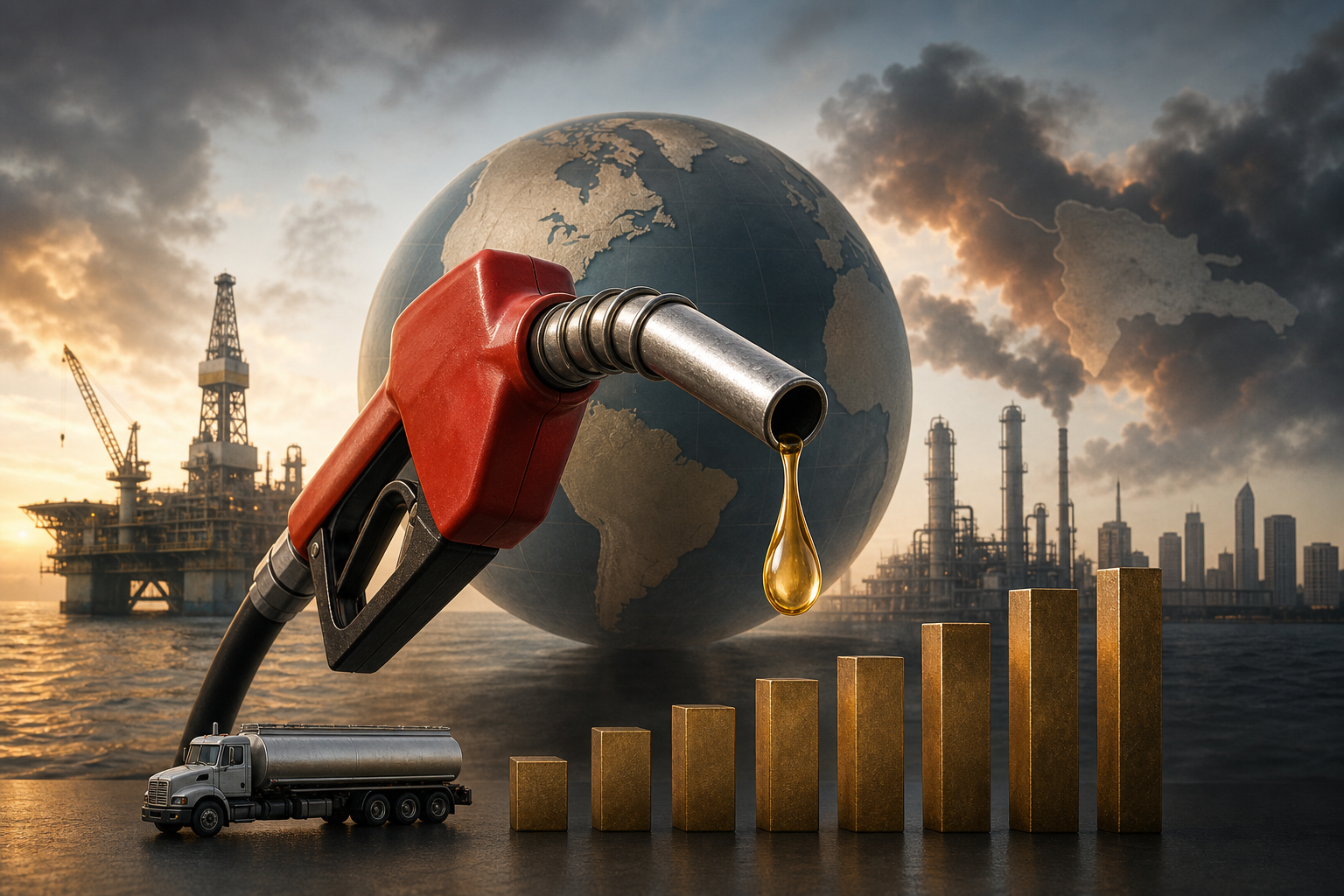 Ilustración editorial relacionada con Los combustibles aumentan hasta RD$51 por galón en los primeros ocho meses de 2026