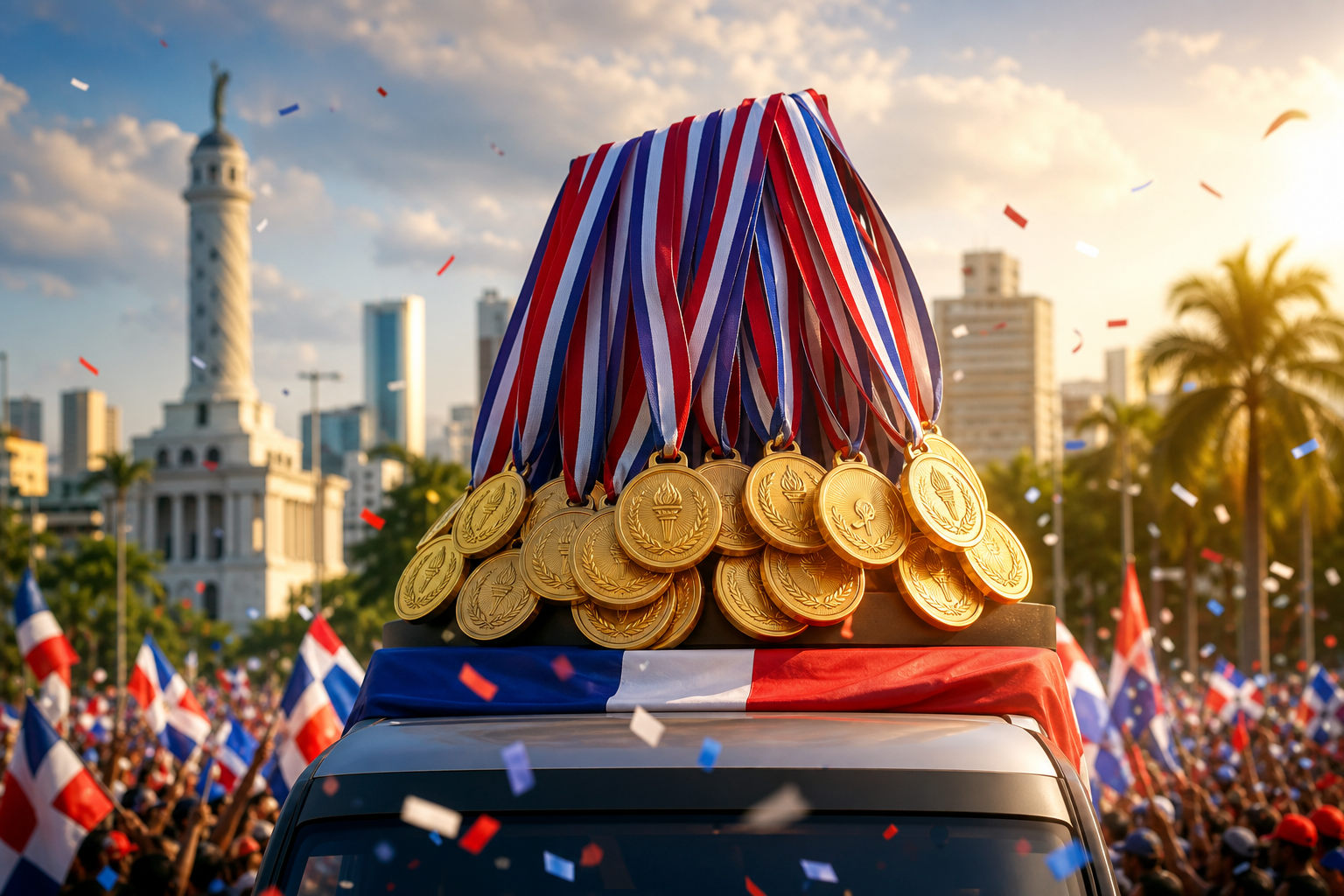 Ilustración editorial relacionada con Anuncian caravana para celebrar las 150 medallas dominicanas
